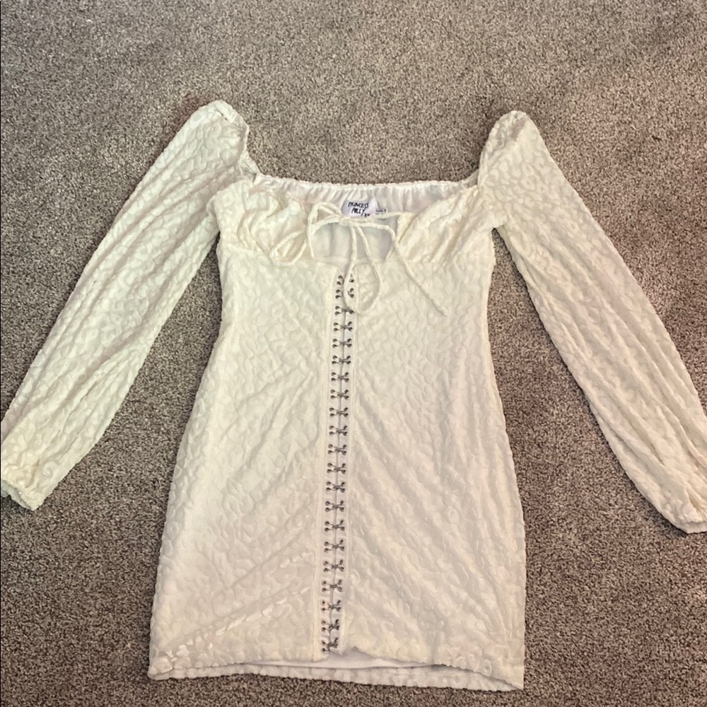 Princess Polly Cream Bodycon Dress with Bishop Sleeves